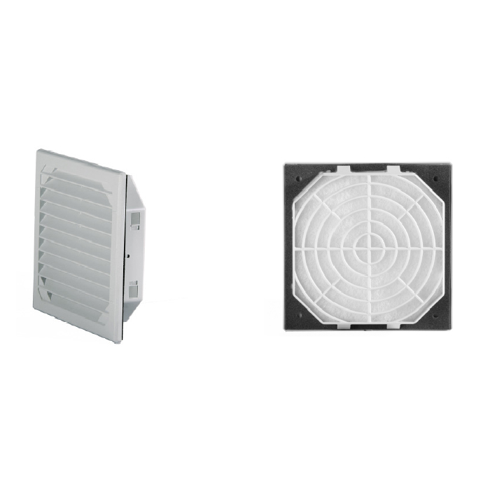 Abbildung Austrittsgitter mit Filtermatte | Typ: GV 200 Ausschnitt 116mm, RAL 7035